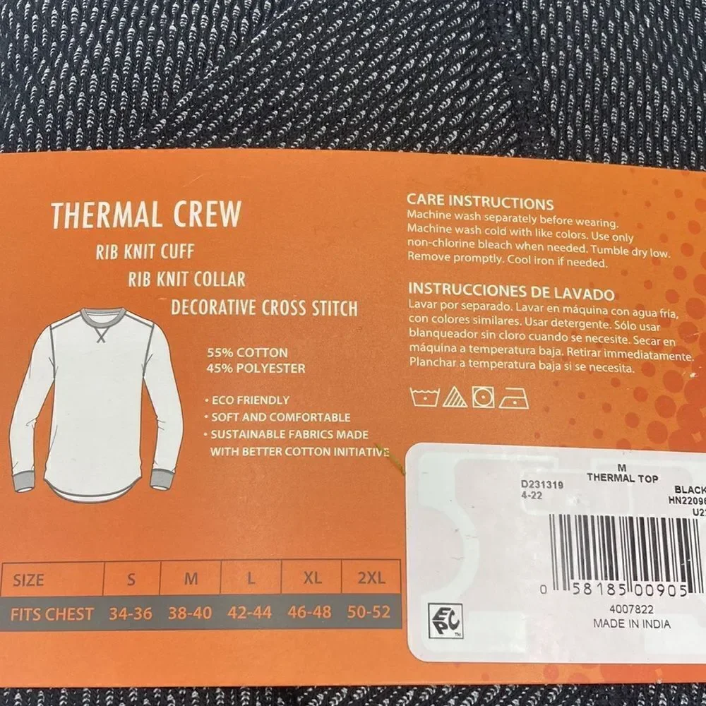 Men’s Reversible Thermal Crew Neck Top Shirt Size M